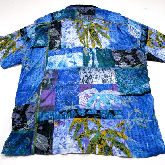 Jams World M Asian Fusion Blue Short Sleeve Hawaiian Rayon Shirt - Picture 4 of 4